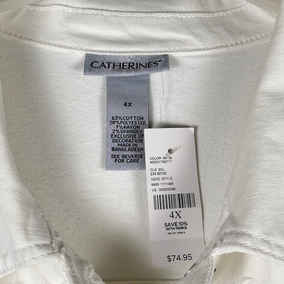 Catherines White Eyelet-Yoke Denim JacketSize 4X Feminine Western Boho NWT $75 - Picture 4 of 7